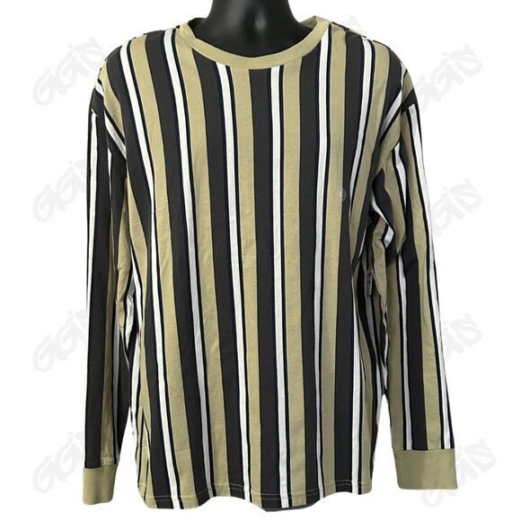 Pac Cares Men Shirt Long Sleeve Stripe Tan Gray Blue Size L - Picture 1 of 9